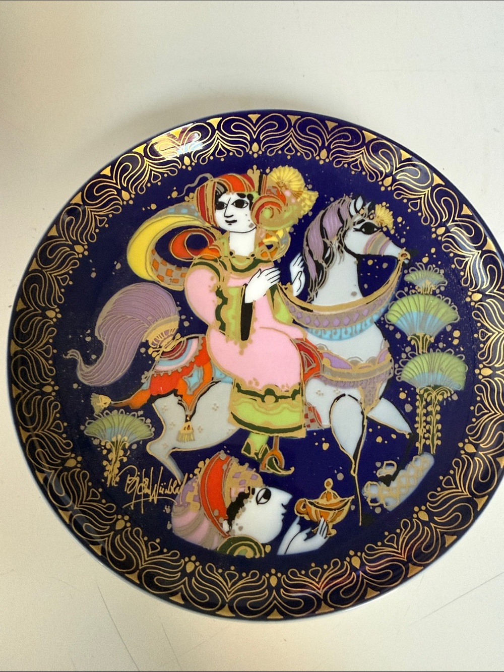 Rosenthal Decorative Aladdin limited edition Plate in Navy, Pink and Gold Accent